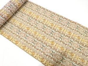 アンティーク　縞に更紗模様織り出し　名古屋帯地反物